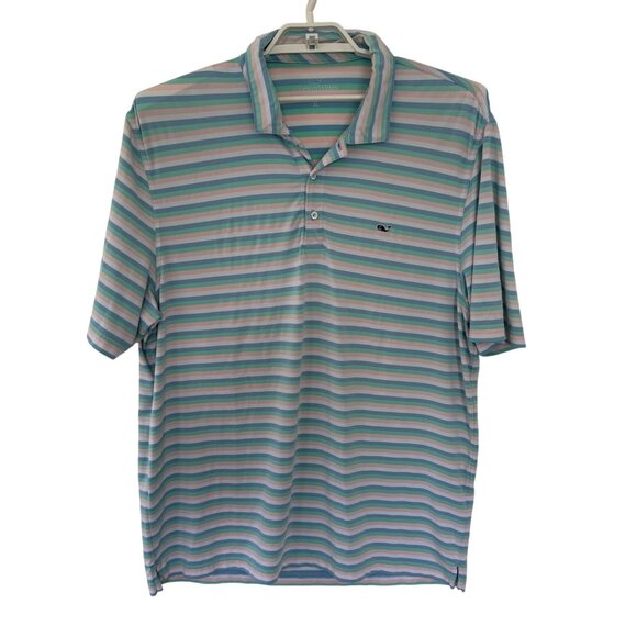 Vineyard Vines Mens Striped Polo Shirt XL Blue Pink Green Performance Stretch Sh - Picture 1 of 5